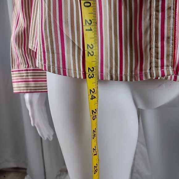 Liz Claiborne 100% Cotton White Tan Pink Striped Button Down Shirt Size Petite M - Picture 6 of 14